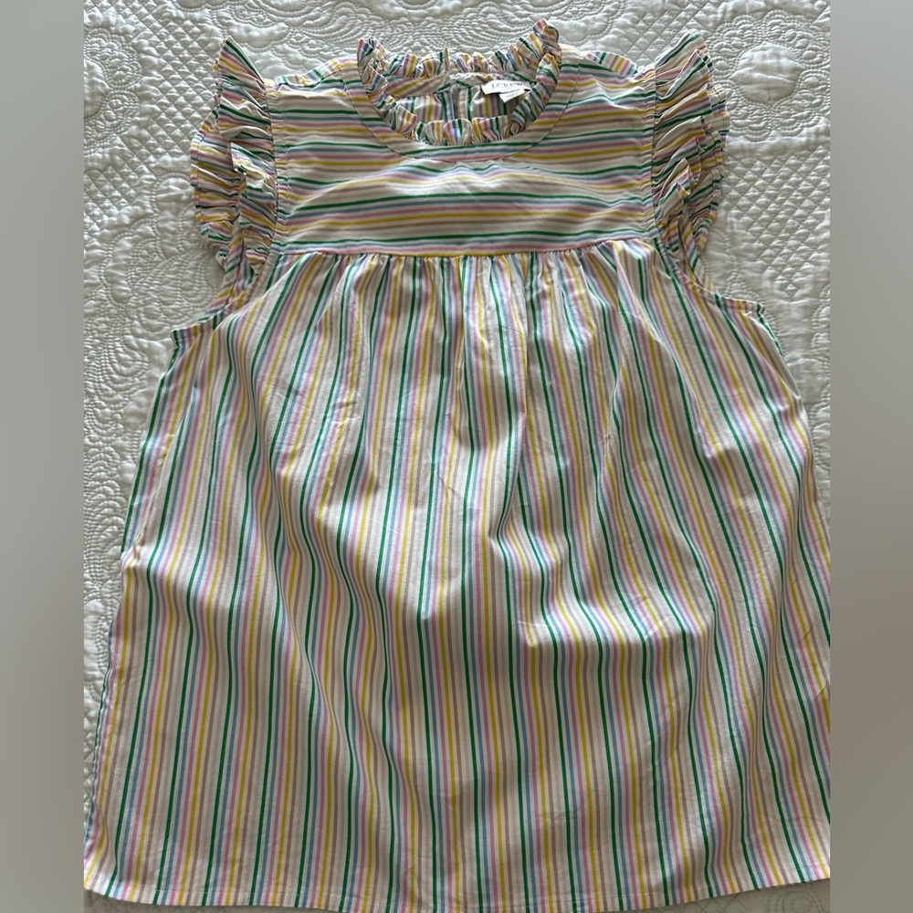 JCrew Women Sleeveless Ruffle Blouse Top Striped 0